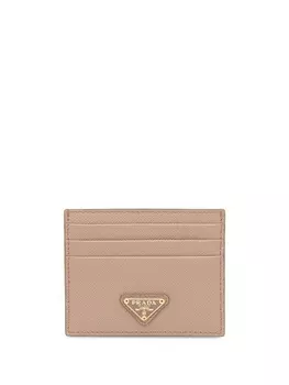 Prada картхолдер с металлическим логотипом, нейтральный цвет