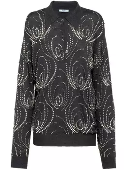 Prada кашемировая рубашка поло с кристаллами, серый