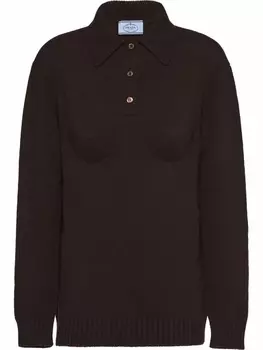 Prada кашемировый джемпер с воротником поло, коричневый