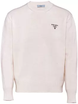 Prada кашемировый джемпер с вышитым логотипом, белый