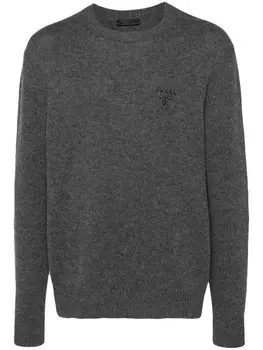 Prada кашемировый джемпер с вышитым логотипом, серый