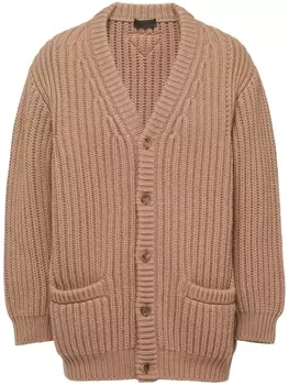 Prada кашемировый кардиган в рубчик, коричневый