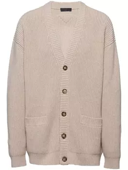 Prada кашемировый кардиган в рубчик, нейтральный цвет