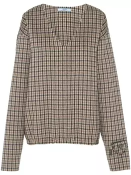 Prada клетчатый джемпер из смесовой шерсти, нейтральный цвет