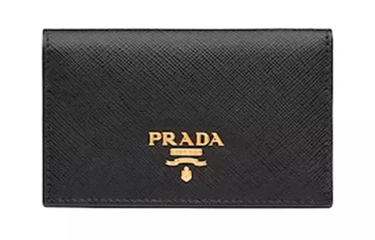 PRADA Кошелек для карт из сафьяновой кожи, унисекс, черный