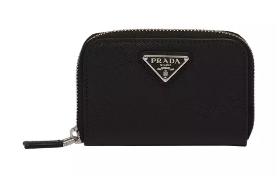 PRADA Кошелек для монет из сафьяновой кожи, черный, мужской