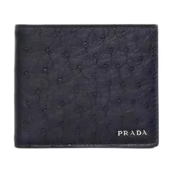 PRADA Кошелек мужской из экзотической кожи со страусиной, сине-черный