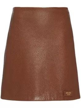 Prada кожаная мини-юбка А-силуэта, коричневый
