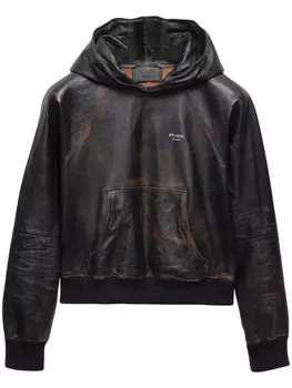 Prada кожаное худи, черный