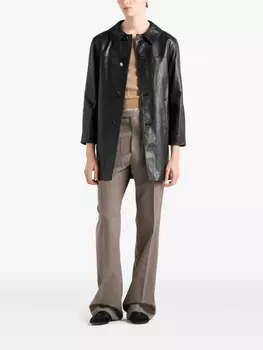 Prada кожаное пальто с логотипом, черный
