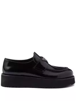 Prada кожаные мокасины с треугольным логотипом, черный