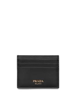 Prada кожаный держатель для карт с логотипом, черный
