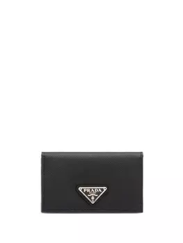 Prada кожаный держатель карт с треугольным логотипом, черный