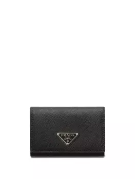Prada кожаный держатель карт с треугольным логотипом, черный
