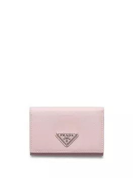Prada кожаный держатель карт с треугольным логотипом, розовый