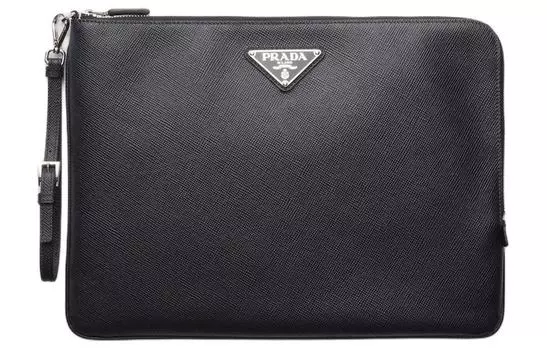 PRADA Кожаный клатч большого размера, мужской, черный