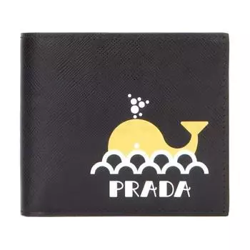PRADA Кожаный кошелек-держатель для карт унисекс, черный/желтый