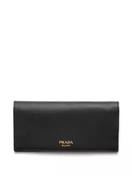 Prada кожаный кошелек с логотипом и печатью в два сложения, черный