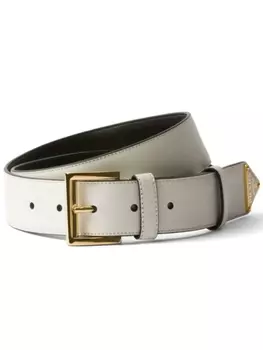 Prada кожаный ремень с треугольным логотипом, белый