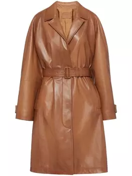 Prada кожаный тренч с поясом, коричневый