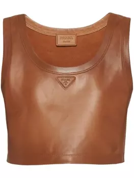 Prada кожаный укороченный топ, коричневый