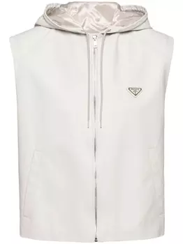 Prada кожаный жилет на молнии с капюшоном, белый