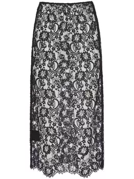 Prada кружевная юбка миди, черный