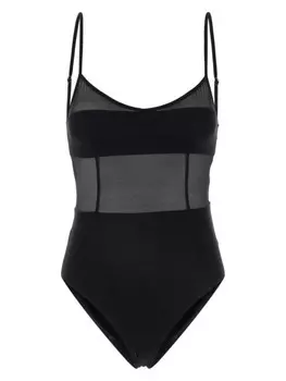 Prada купальник из тюля с треугольным логотипом, черный