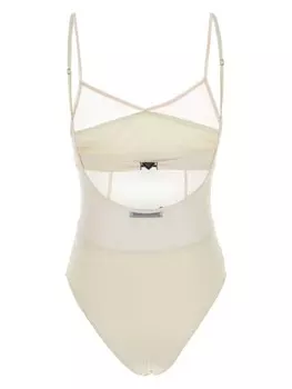 Prada купальник из тюля с V-образным вырезом, нейтральный цвет