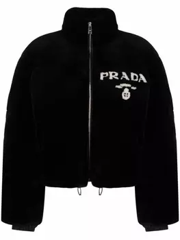 Prada куртка на молнии с логотипом, черный