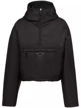 Prada куртка с капюшоном и логотипом, черный