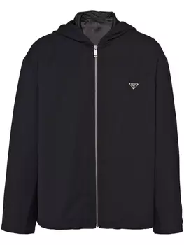 Prada куртка с капюшоном и логотипом, черный