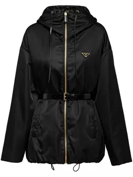 Prada куртка с капюшоном и логотипом, черный
