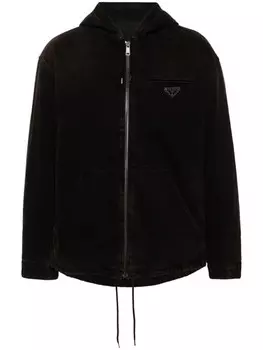 Prada куртка с капюшоном и логотипом, коричневый