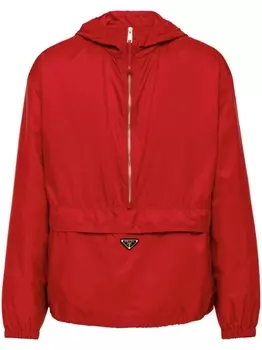 Prada куртка с капюшоном и логотипом, красный
