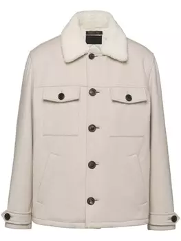 Prada куртка с воротником из искусственного меха, нейтральный цвет