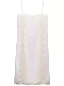 Prada льняное платье миди с кружевом, белый