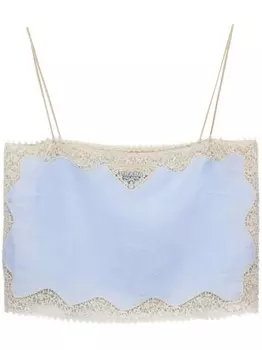 Prada льняной топ с кружевом, синий