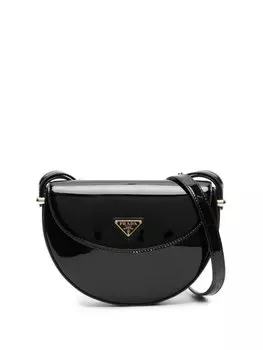 Лакированная сумка Prada на плечо с логотипом, черный