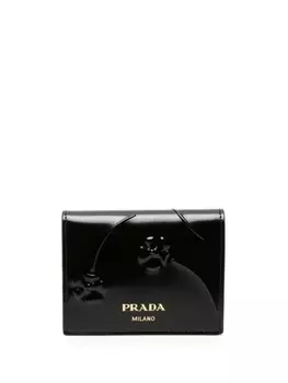 Prada лакированный кошелек с тиснением и логотипом, черный