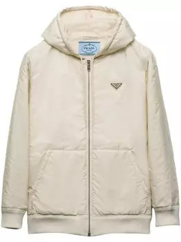 Prada легкая куртка-блузон из переработанного нейлона с капюшоном, нейтральный цвет