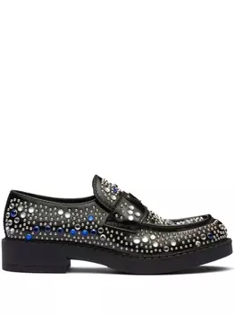 Prada лоферы со стразами, черный