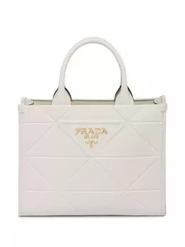 Маленькая сумка Prada Symbole с декоративной строчкой, белый