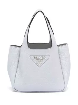 Маленькая сумка-тоут Prada с логотипом, серый