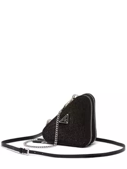 Мини-кошелек Prada с кристаллами, черный