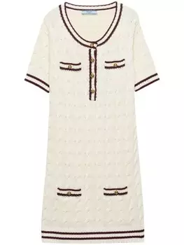 Prada мини-платье из хлопка с круглым вырезом, белый