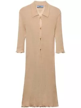 Prada мини-платье из хлопка в рубчик, нейтральный цвет