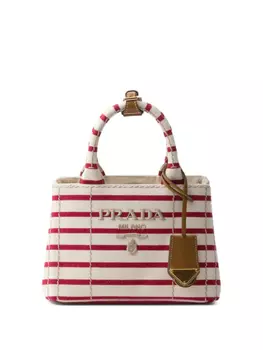 Prada мини-сумка из канваса в полоску, нейтральный