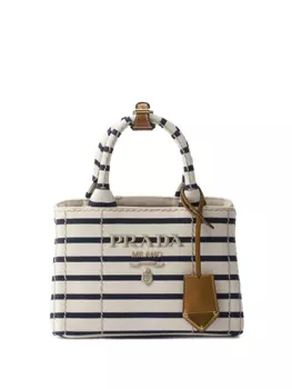 Prada мини-сумка из канваса в полоску, нейтральный