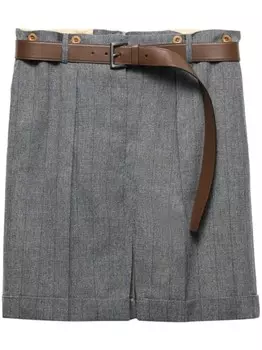 Prada мини-юбка из шерсти в тонкую полоску, серый
